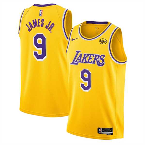 Men%27s Los Angeles Lakers #9 Bronny James Jr. Yellow 2024 Draft Icon Edition Stitched Basketball Jersey1 Dzhi